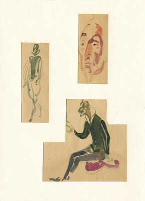 Масютин Василий Николаевич. Три наброска к иллюстрациям, закрепленные на одном паспарту 